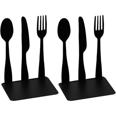 Dekorative Buchstütze Schwarz Metall Besteck Stil 2 Stück 17cm H 19.4cm T 12cm B
