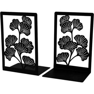 Buchstütze Metall 2 Stück Ginkgo Cut-out Schwarz Bücherregal
