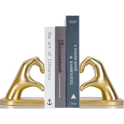 Goldene Herz Hände Deko Buchstützen Skulptur Bücherstopper Regaldekoration