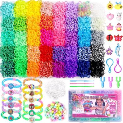Loom Bänder Set 9000+ mit Perlen Anhänger, 40 Farben, DIY Kinder Mädchen