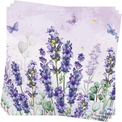 Frühlings Servietten Lavendel Eukalyptus Geburtstag Hochzeit - 40Stk 33x33cm