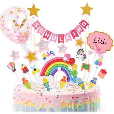 iZoeL Einschulung Mädchen Tortendeko Rosa Schulkind ABC Ballon Cupcake