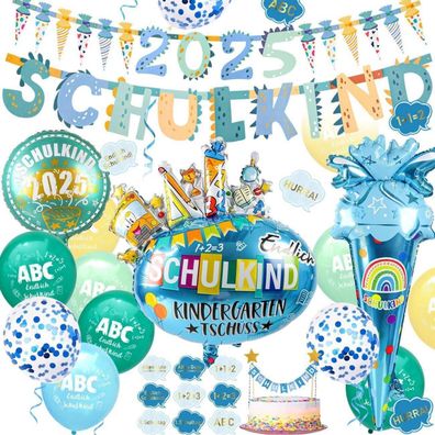 Einschulung Junge 2024 Deko Set: Girlanden Zuckertüten Luftballons