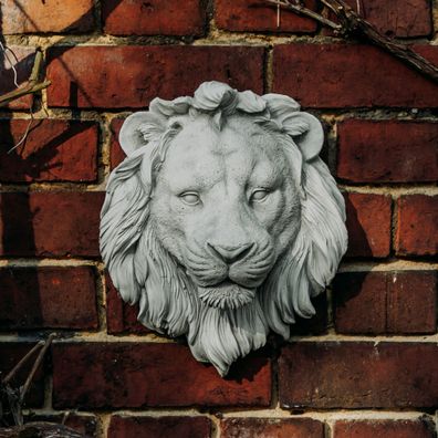 Dekorativer Löwenkopf Wanddekoration, 34x28x16 cm, Grau, 8 kg, Steinguss, frostsicher