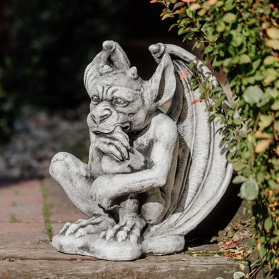 Gargoyle der Wächter, Steinfigur, H. 40 cm, 21 kg, Grau, frostsicher aus Steinguss