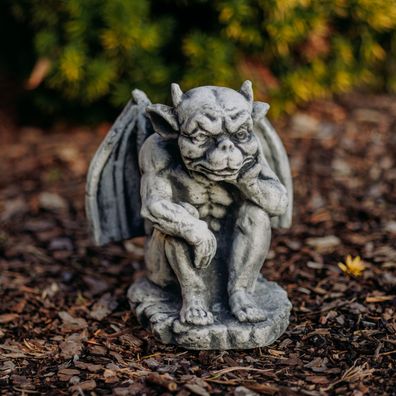 Gargoyle Torwächter Gartenfigur, 21 cm Höhe, Steinguss, Grau, frostsicher