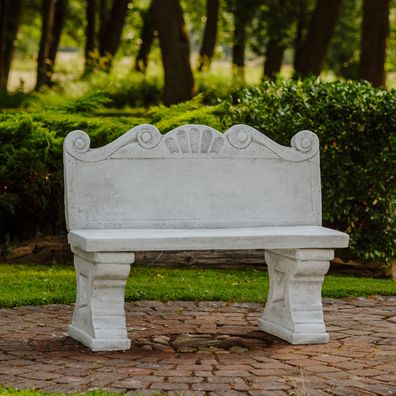 Gartenbank aus Steinguss, Antike Steinbank mit Rückenlehne, Römerbank, frostsicher