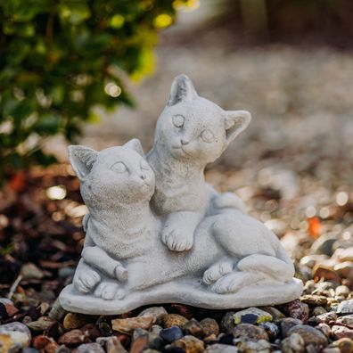 Gartenfigur Spielendes Katzen-Paar, Steinfigur, Höhe 22 cm, 20 x 29 cm, 6 kg, Grau
