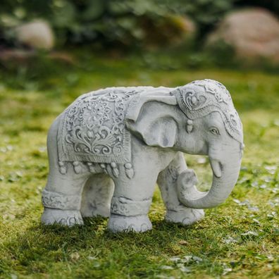 Indischer Elefant Gartenfigur aus Steinguss, H. 25 cm, 13 kg, Grau, Traditionelles
