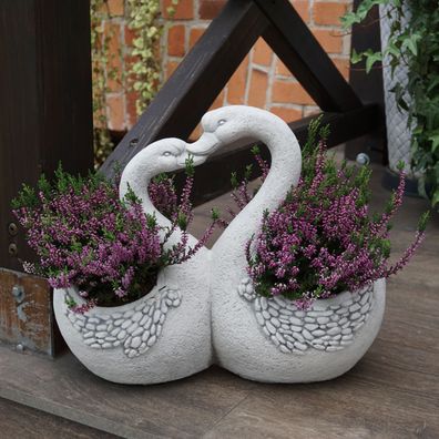 Liebevolle Schwäne als Blumenampel Pflanzgefäß aus Steinguss, H. 39 cm, 0,5 + 0,8