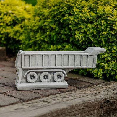 LKW-Anhänger Kipper Pflanzgefäß, 58 x 20 x 24 cm, Weißbeton, Grau, 4 Liter
