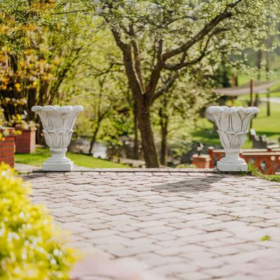 Pflanzgefäß Vasen-Set, Steinguss, Blattmuster, H. 56 cm, je 44 kg, Grau, 2 Stück