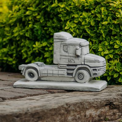 Steinfigur Truck LKW-Zugmaschine für Garten, 46 x 21 x 29 cm, Grau, Weißbeton, 23 kg