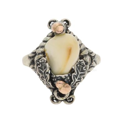 Handarbeit Trachten Ring 835 Silber, 585 Rotgold Grandel, Second Hand, getragen