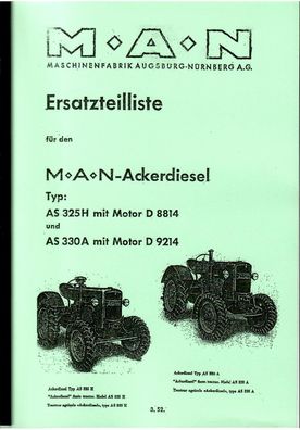 Ersatzteilliste MÄN Ackerdiesel, Typ AS 325 H, Typ AS 330 A mit Motor D 9214