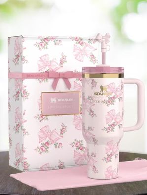 Love Shack Fancy 40 oz Tumbler with Handle - Floral Stainless Steel Pink Cup