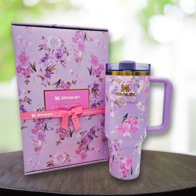 Love Shack Fancy 40 oz Tumbler with Handle - Floral Stainless Steel Resetta Pink