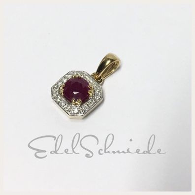 Edelschmiede925 GoldAnhänger 375 GG mit Rubin + Brillanten (0,07ct)