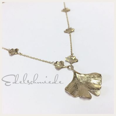 Edelschmiede925 edles Collier in 375/- Gelbgold mit 7 GinkoBlätter 45 cm