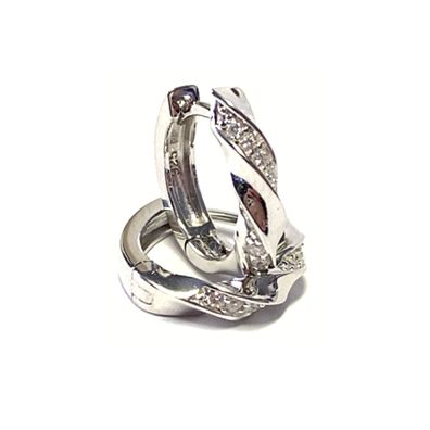 Ohrring Silber 925 rhodiniert Zirkonia glänzend Klassiker 14,5mm Scharniercreole