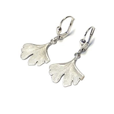 Ohrstecker Silber 925 Gingko rhodiniert Ohrhänger Pendelstecker matt