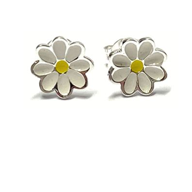 Ohrstecker 925/- Silber Blüte Kamillenblüte floral blumig Silberstecker Lack weiß gel