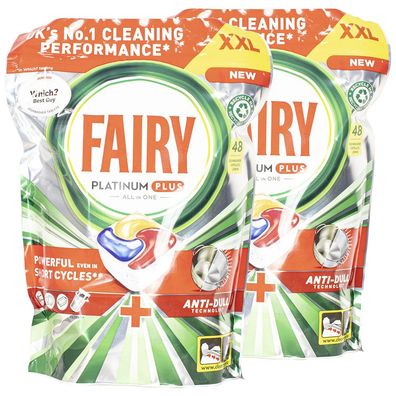 2x Fairy Platinum PLUS All in One Lemon Geschirrspültabs 48 Tabs