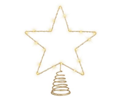 LED Christbaumspitze Stern mit Timer 27cm Metall Gold / Klassisch Warm