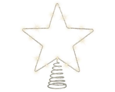 LED Christbaumspitze Stern mit Timer 27cm Metall Silber / Warmweiß