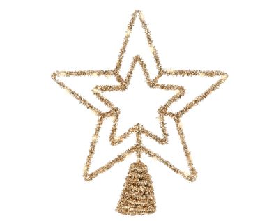 LED Christbaumspitze Stern mit Timer 28cm Metall Gold / Warmweiß