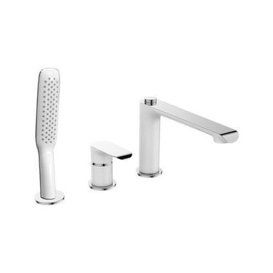 Badewannenarmatur Wasserhahn 3-Loch ALEA Wannenarmatur für Badezimmer in Weiß-Silber