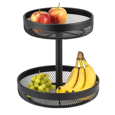 eluno 2-stöckige runde Obstetagere / Brotkorb, Obstschale, Obstkorb aus Metall