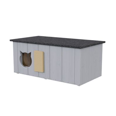 QLS Katzenhaus aus Holz 86x47x37cm mit Vorraum Isoliert Outdoor Grau 11363