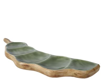 Dekoteller in Bohnenform Holz 50cm Natur Braun / Grün