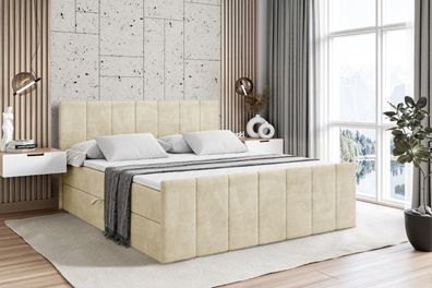 Boxspringbett mit Matratze, Boxbett, Topper, Polsterbett mit Bettkasten MOETI-Z