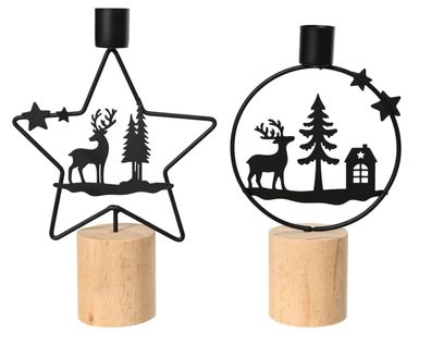 Kerzenhalter Metall 21cm mit Wintermotiv 1 Stück sortiert Schwarz