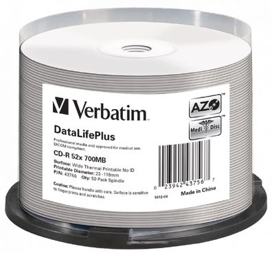 Verbatim CD-R 700MB 52x Thermo Printable – 50er Spindel für Thermotransferdruck