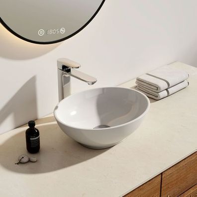 EMKE® Keramik Waschbecken Waschtisch Aufsatzwaschbecken Oval Waschschale Weiß