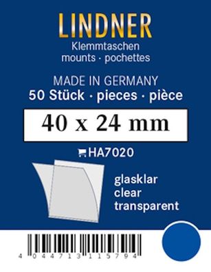 Lindner ha7020 50er Packung Zuschnitte 40 mm x 24 mm Unterfolie glasklar