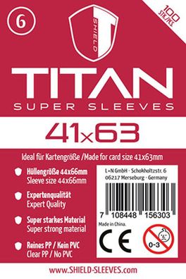 Shield Titan 6 - 100 Super Sleeves für Kartengröße 41 x 63 mm