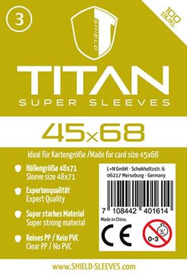 Shield Titan 3 - 100 Super Sleeves für Kartengröße 45 x 68 mm