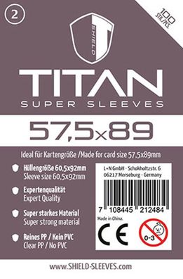 Shield Titan 2 - 100 Super Sleeves für Kartengröße 57,5 x 89 mm