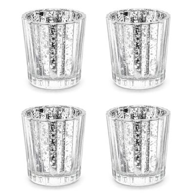 Teelichthalter Glas 5,5x6cm silber 4er Set