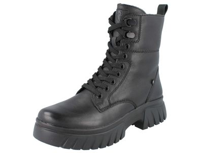 RIEKER Damen Schnürstiefel schwarz Glattleder