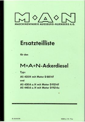Ersatzteilliste für MÄN Ackerdiesel, AS 425H, AS 430A u. H, AS 440A u.H