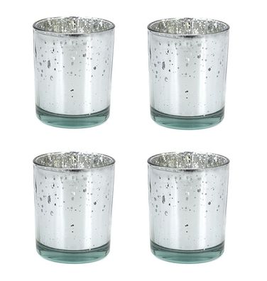 Teelichthalter Glas 6x7,2cm silber 4er Set