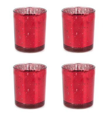 Teelichthalter Glas 6x7,2cm rot 4er Set