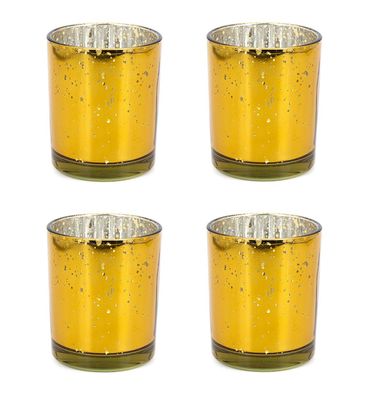 Teelichthalter Glas 6x7,2cm gold 4er Set