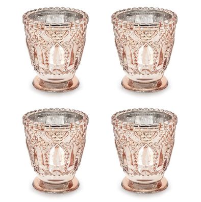 Teelichtgläser Kelch geprägte Ornamenten 7x8cm rosegold 4er Set
