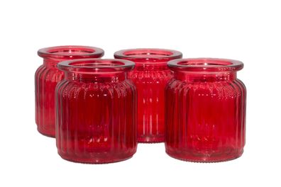 Windlicht Glas gerillt 8x9cm 4er Set rot